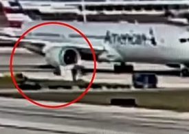 Shocking moment plane’s engine sucks up luggage truck and shreds it to pieces in front of horrified passengers