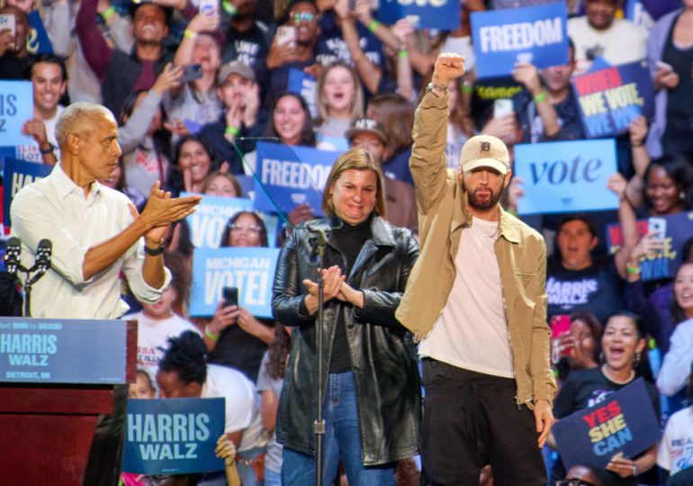 At Detroit Rally for Kamala Harris, Eminem Endorses and Obama Raps