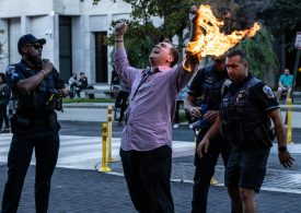 Horror moment pro-Palestine protester sets himself on FIRE outside the White House in front of horrified bystanders