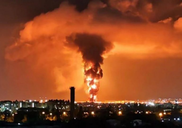 Huge explosion & towering inferno 200ft high erupts from Russian oil depot after massive Ukrainian missile strike