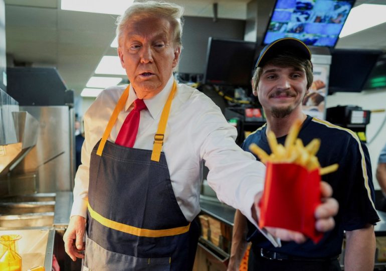 Donald Trump seen working at McDonald’s as he dons an apron and makes French fries at fast food joint