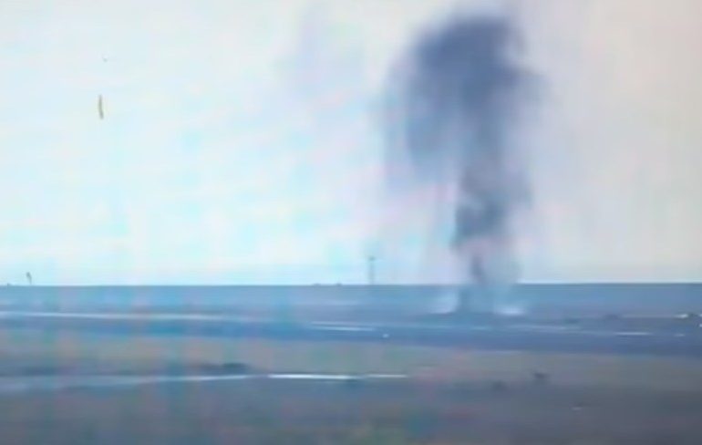 Shocking moment US World War 2 bomb explodes on runway at Japanese airport – leaving huge crater as flights halted