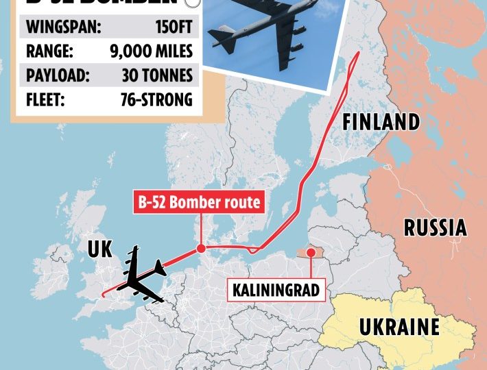 Stratofortress bombers from UK buzz Russia in show of force as NATO chief warns Europe to brace for TOTAL WAR with Putin