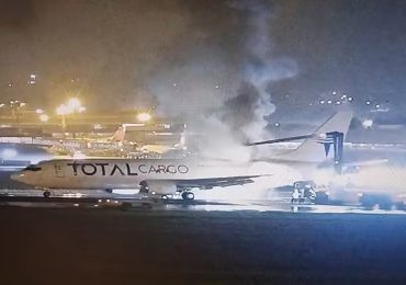 Watch horror runway vid as Boeing jet goes up in flames in mid-air forcing emergency landing before jet gutted by blaze