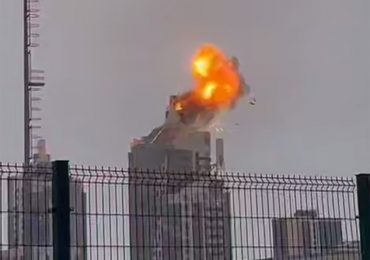 Moment Ukrainian drone strikes 400ft Russian skyscraper sparking huge blast as Putin’s city is bombarded in enemy attack