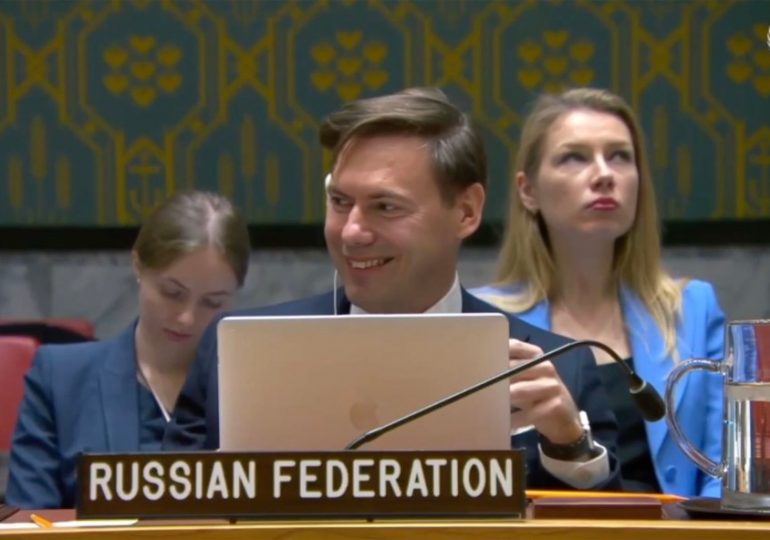 Chilling moment creepy Russia diplomat grins at UN as he hears story of mum & 3 daughters killed by Putin’s missiles