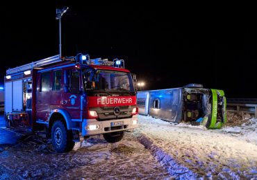 Two killed & four seriously injured in horror bus crash on German motorway as coach carrying 14 passengers overturns