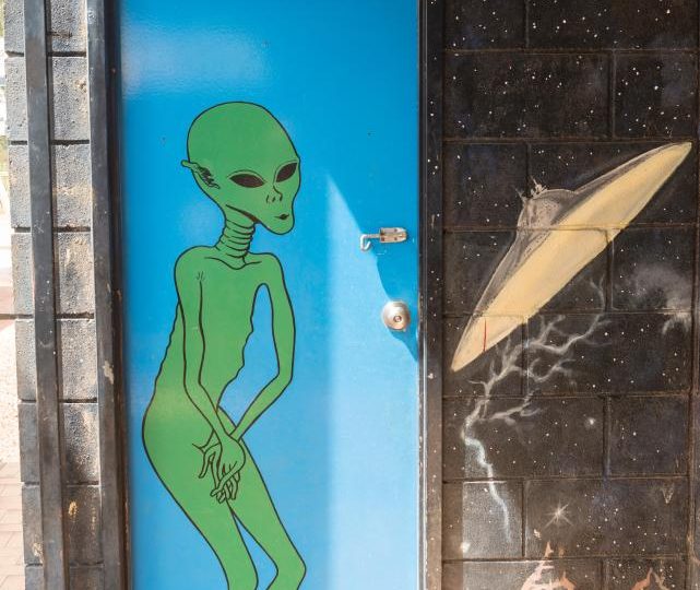 Inside abandoned ‘UFO capital of Australia’ with crumbling ‘galaxy theatre’ and decapitated alien statues