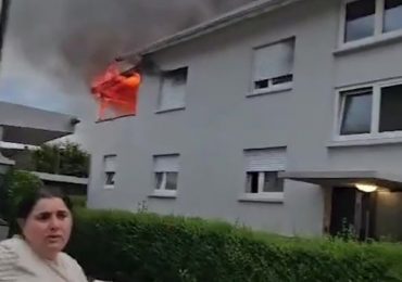 Dramatic moment man escapes burning home by jumping onto TRAMPOLINE in lucky escape