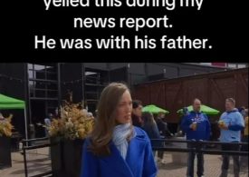 Moment TV reporter is left shocked by boy, 9, screaming abuse at her in front of his DAD in ‘alarming’ confrontation