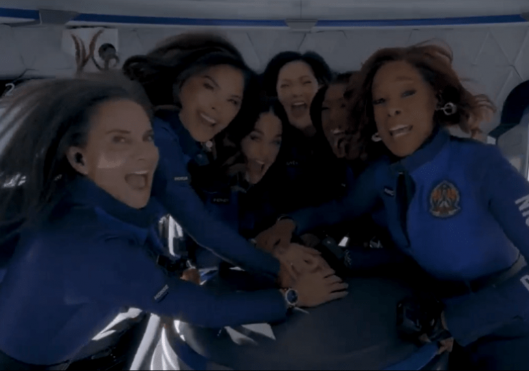 Watch first video inside Blue Origin space trip as Katy Perry and crew hang upside down & marvel at the moon