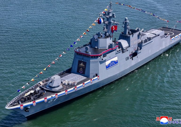 Kim Jong-un’s new flagship destroyer armed with nuclear missiles can’t even SAIL and has to be dragged around by tugs