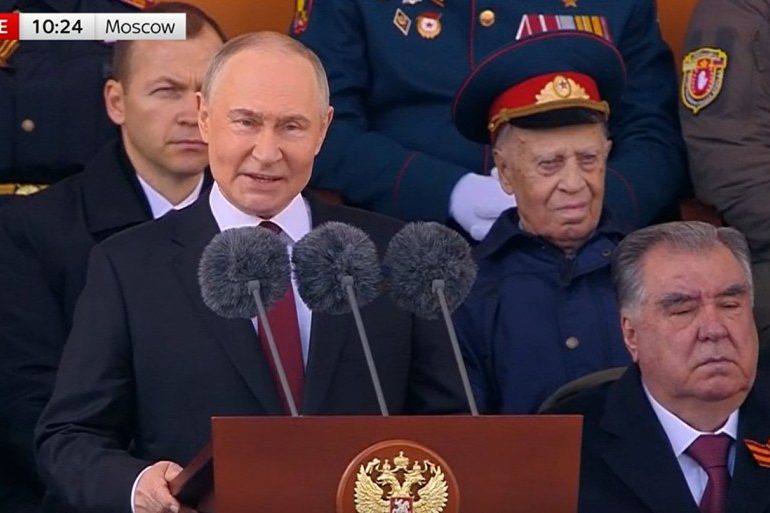 Putin hosts massive Victory Day parade with thousands of troops as threat of Ukrainian strike looms despite ceasefire