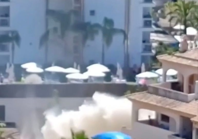Horror moment huge pipe EXPLODES near Brit tourists’ balconies on Costa Del Sol before urgent beach warning