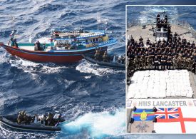 Elite Royal Marines pose with £30m worth of seized illegal drugs after storming smuggler’s dhow