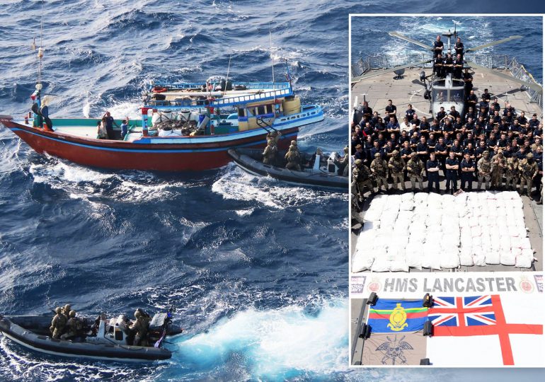 Elite Royal Marines pose with £30m worth of seized illegal drugs after storming smuggler’s dhow