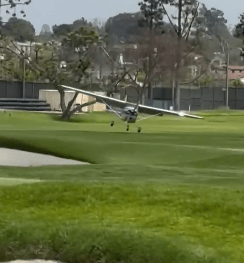 Terrifying moment plane crashes at iconic Riviera Country Club in shock emergency landing as golfers left stunned