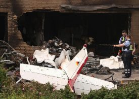 Two killed after small plane crashes into terraced house and bursts into flames in Germany