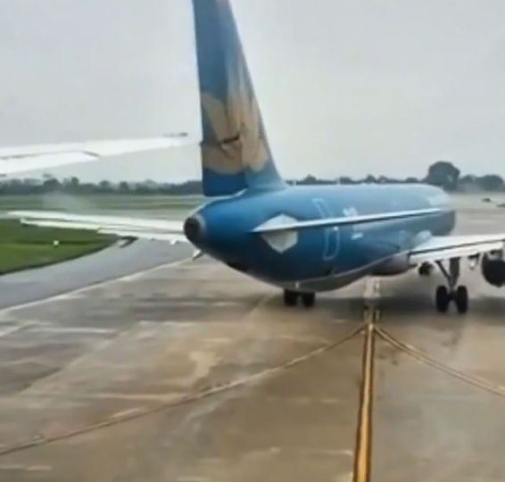Terrifying moment passenger planes collide on runway as wing rips through stationary Airbus leaving hundreds stranded