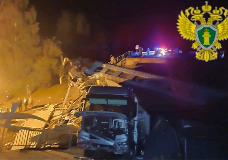 At least seven killed & dozens injured after bridge collapses and crushes passenger train in Russia