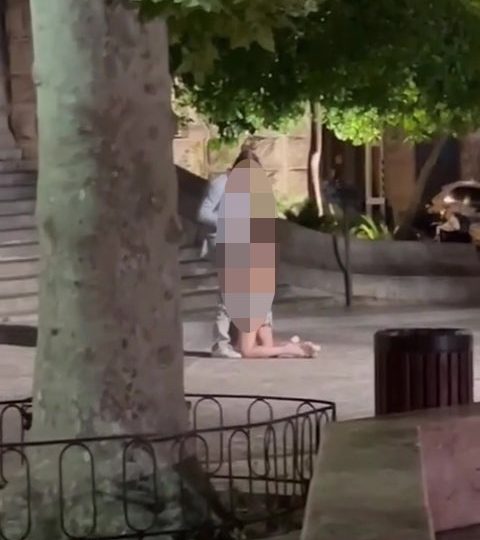 Shock moment two brazen tourists are caught in disrespectful sex act outside church at Brit hols hotspot