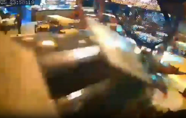 Horror moment drunk diner smashes his SUV through a wall into restaurant & ploughs into diners after huge brawl