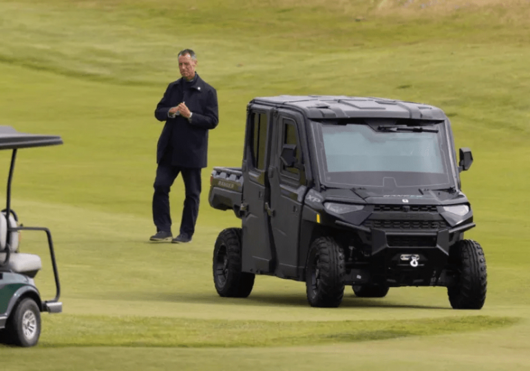 Inside Golf Force One…Trump’s modified cart coated with armour & bulletproof glass protecting him from fairway assassins