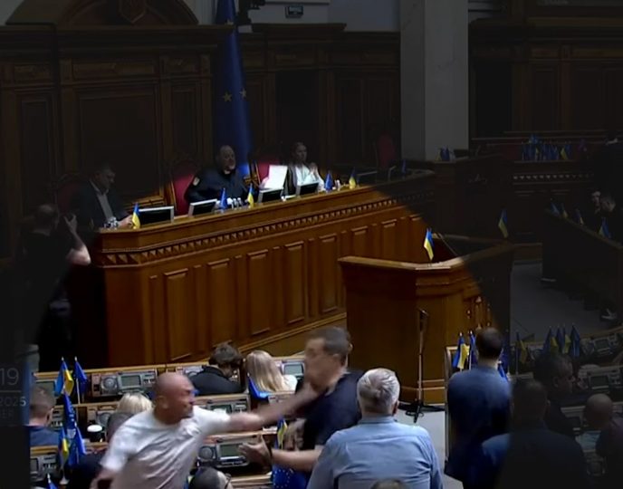 Brawl in Ukraine parliament as anti-corruption bill passes after biggest anti-Zelensky protests since war forced U-turn