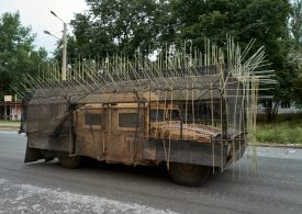 Crafty Ukrainian soldiers develop Mad Max-style truck with huge spikes to defend against deadly Russian drones