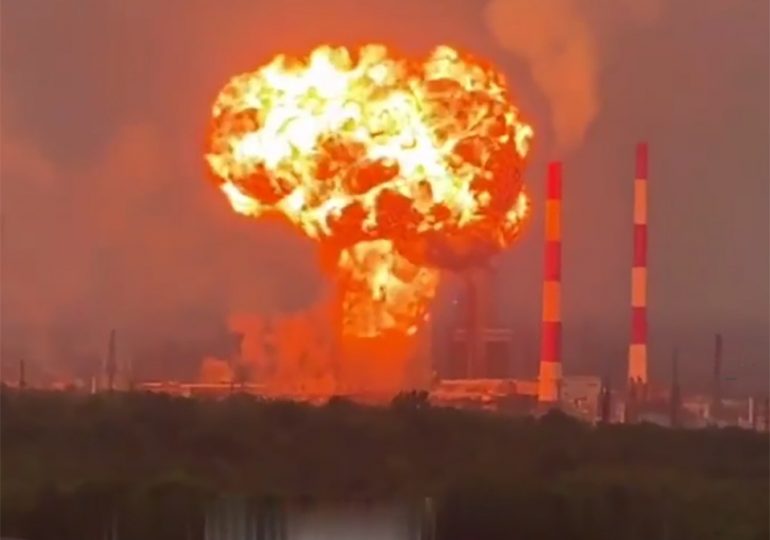 Watch moment huge mushroom cloud erupts over Russian plant after massive Ukrainian strike in major blow to Putin