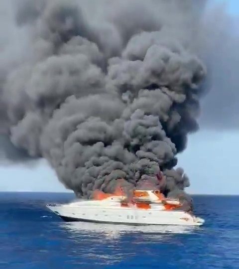 Shocking moment £1.4million 91ft yacht Da Vinci bursts into flames off the coast of Ibiza before it sunk