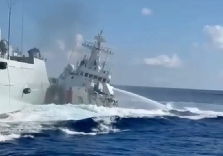 Moment Chinese ships smash into each other while chasing vessel in latest clash in South China Sea