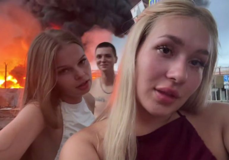 Influencers arrested after posting TikTok video posing in front of flaming Russian plant after Ukrainian strike
