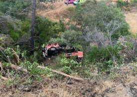 Two firefighters dead & three fighting for life after truck skids off road & plunges into ravine while on emergency call