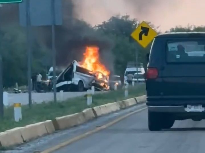 At least 15 killed in horror fireball crash after truck packed with workers smashes into taxi on Mexico motorway