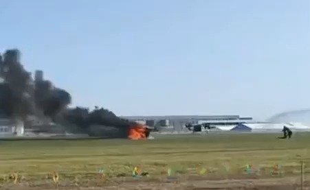 Is THIS the world’s first double flying car crash? Horror moment blaze erupts after futuristic vehicles smash in mid-air