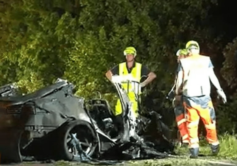 Man and two children burn alive trapped in Tesla after horror crash with rescuers ‘unable to work car’s door handles’
