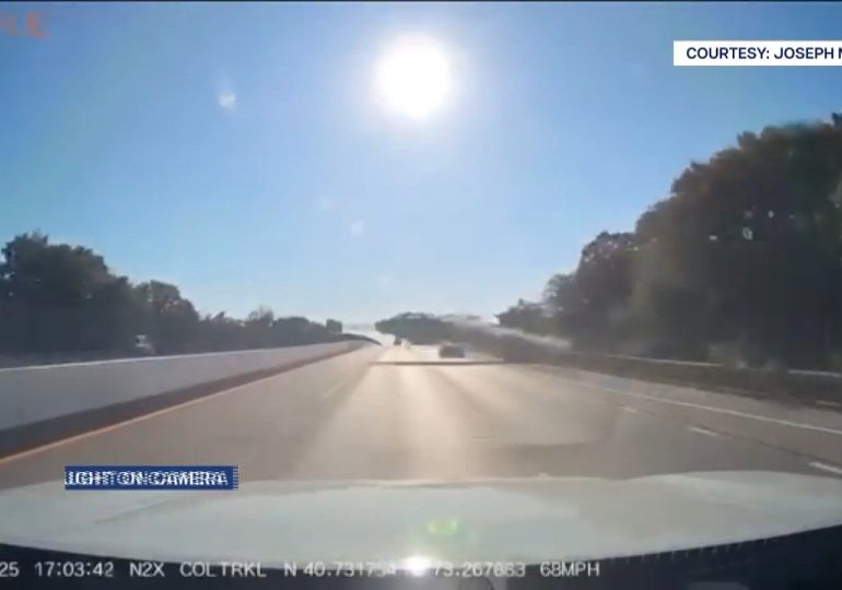 Terrifying moment out-of-control car with 70-year-old at wheel goes airborne and rockets over FOUR LANES of traffic