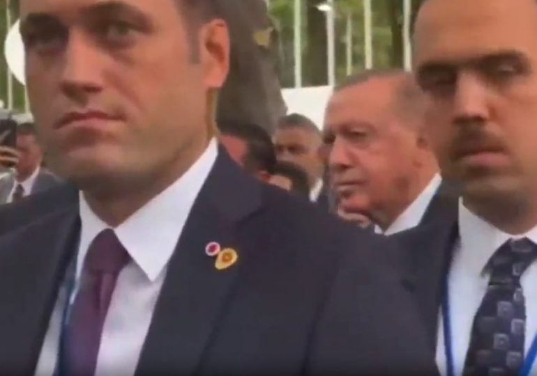 Now Turkey’s fuming Erdogan left standing on sidewalk for Don’s motorcade just a day after Macron was stopped in street