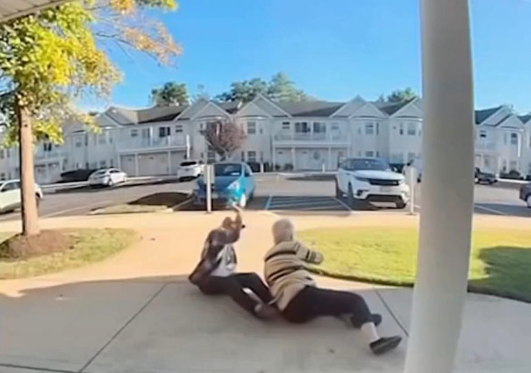 Shocking moment elderly woman, 76, blasts neighbor in the face with a FLARE in fight at retirement community