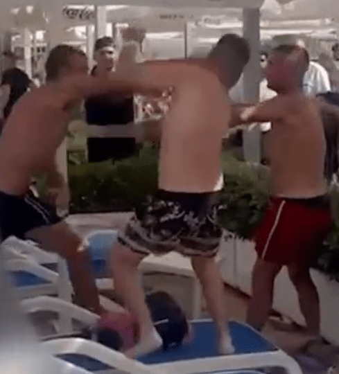 Shock video shows hotel pool brawl after Brit, 29, confronted tourists for ‘pulling woman’s hair & dangling baby’