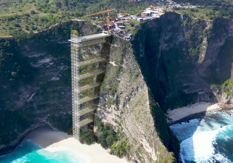 Fury at giant 600ft ‘eyesore’ elevator being built on world’s most beautiful beach…as tourists are too lazy to hike down