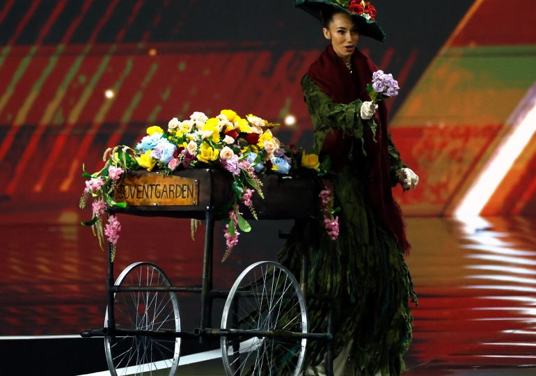 Wacky Miss Universe contest sees hopefuls dress as wolves, eagle and tea pot – but it’s Miss GB howler that steals show