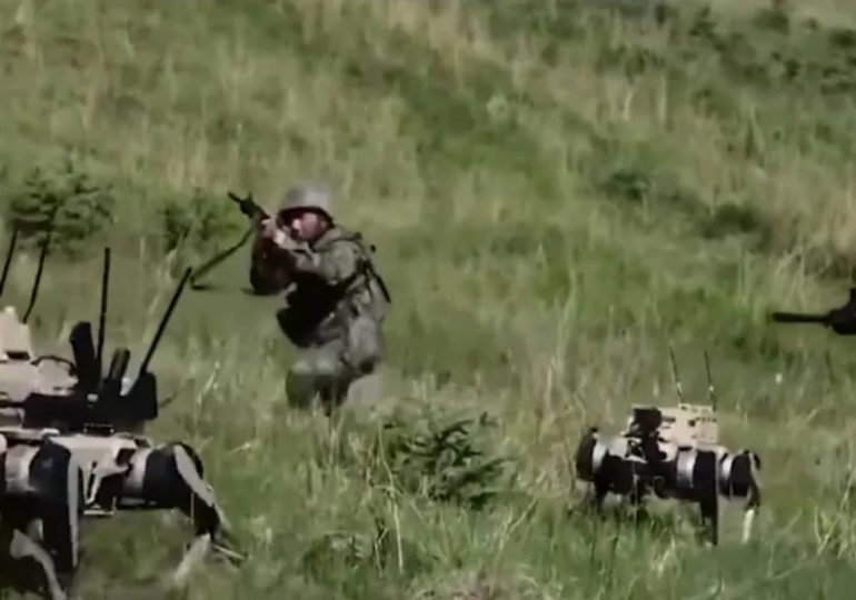 Horror moment pack of gun-toting ‘robot WOLVES’ storms battlefield as bots lead China’s mammoth Taiwan invasion force