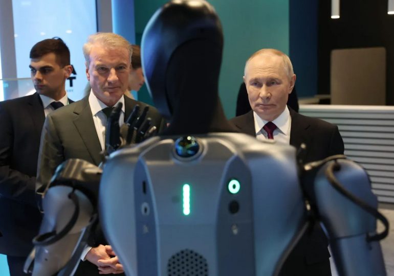 Putin says he wants to live to 150 ‘but even that’s not enough’ as brute obsessed with eternal life meets eerie humanoid