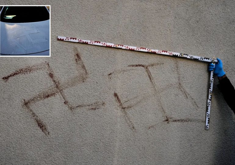 City wakes up to find giant Nazi swastikas painted in HUMAN BLOOD daubed on nearly 50 cars and homes sparking manhunt