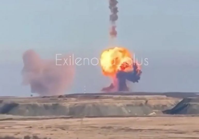Moment Russian missile test goes horribly wrong as rocket flips end over end & crashes back to earth in huge explosion