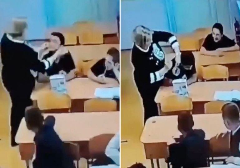 Moment teacher TAPES student’s mouth & hits another with chair in CCTV leaked by raging mums… but are they overreacting?