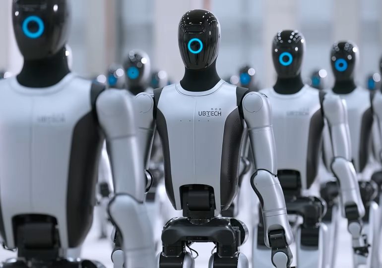Chilling moment humanoid Chinese robot ARMY marches for ‘first mass delivery’ of futuristic machines coming for our jobs