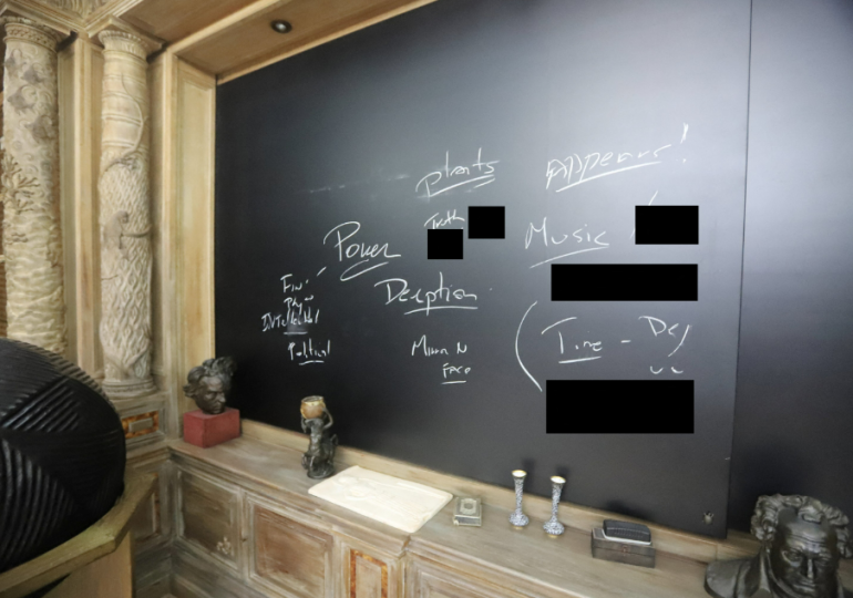 Read the creepy messages scrawled on wall in Epstein’s Paedo Island mansion… but some crucial words are curiously hidden